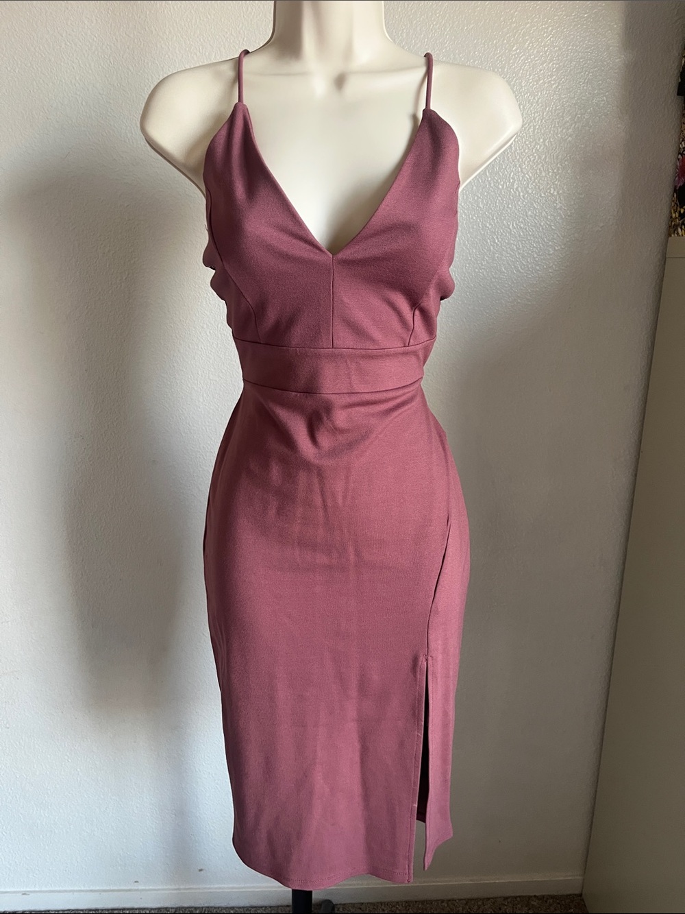Mind Code Dusty Rose Spaghetti Strap Midi Dress NWT